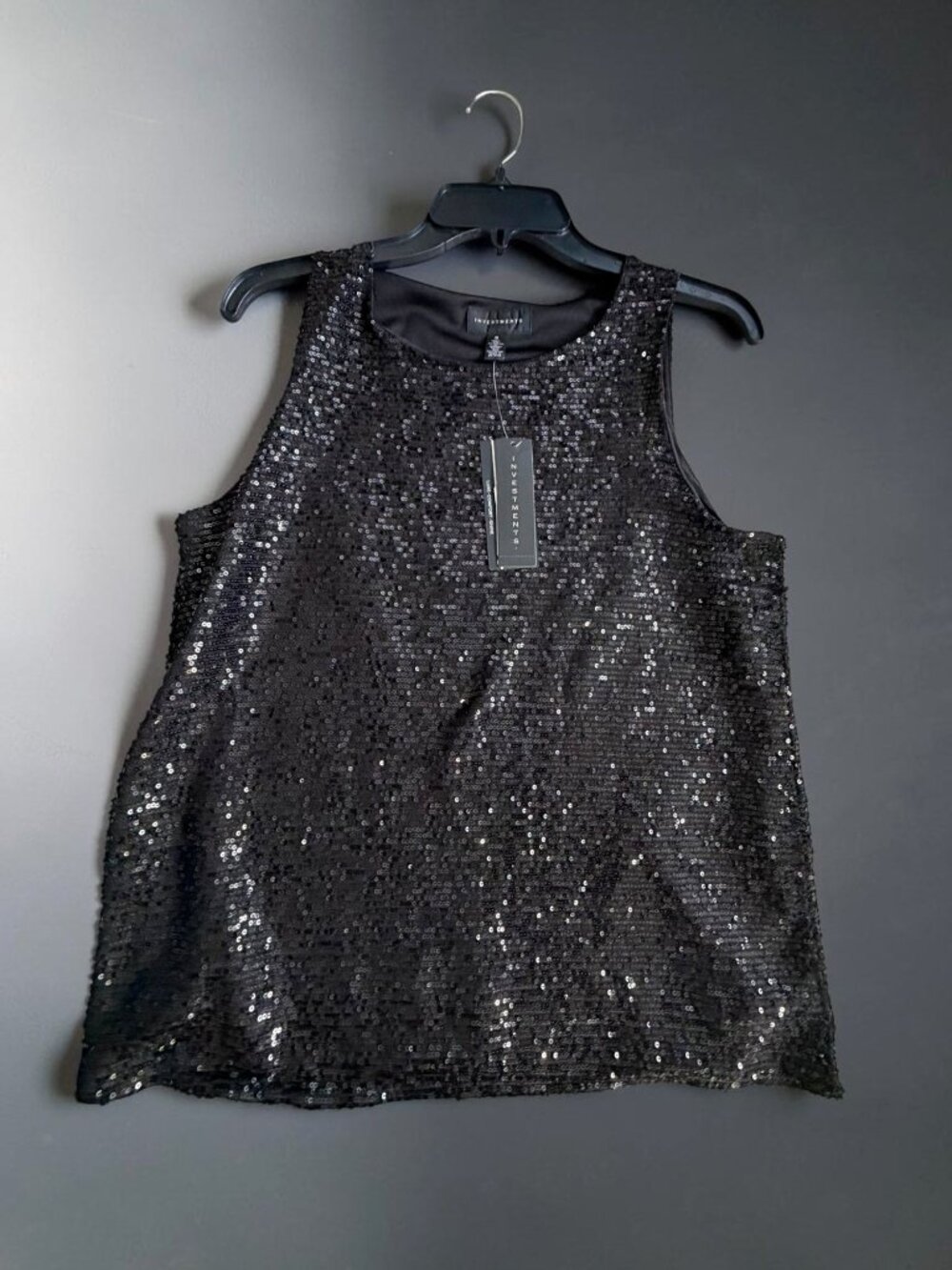 INVESTMENTS Black Sequin Tank Top Size Small NEW NWT